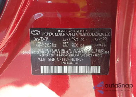2017 Hyundai Elantra Se z USA, uszkodzony, nr VIN 5NPD74LF2HH178477